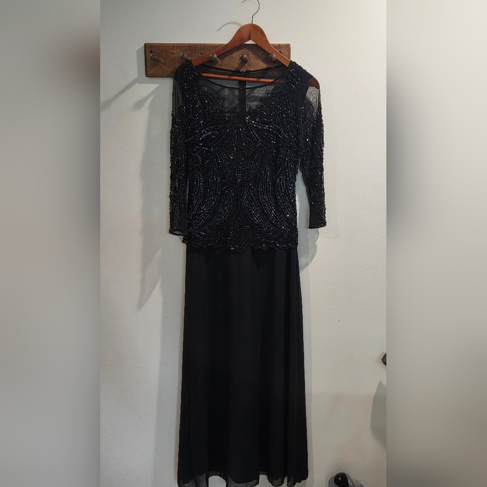 Pisarro Nights Black Beaded Long Sleeve Dress Great For the holidays